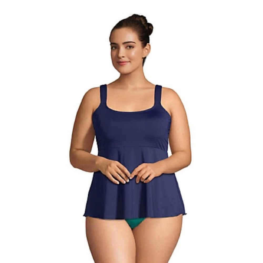 Land’s End Plus Size Flutter soft cup shoulder strap padding Tankini navy XL 18